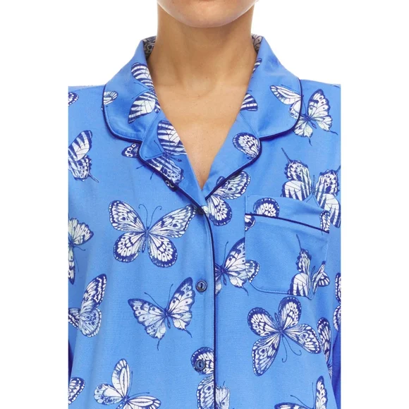 NWT Flora by Flora Nikrooz Womens Blue Butterfly Notch Collar PJ With Shorts - Picture 4 of 7